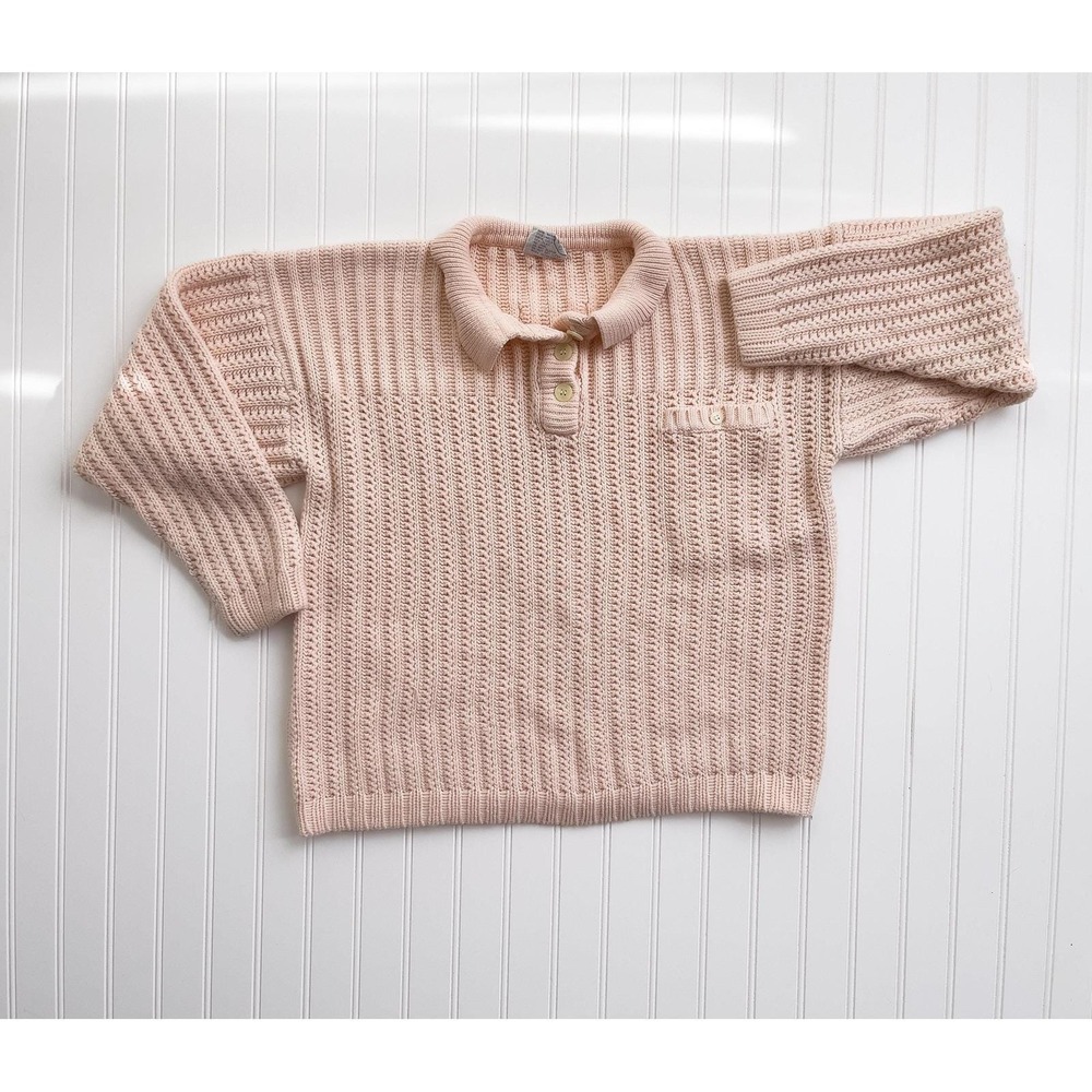 vtg‎ One Step Up pastel peach chunky collared sweater